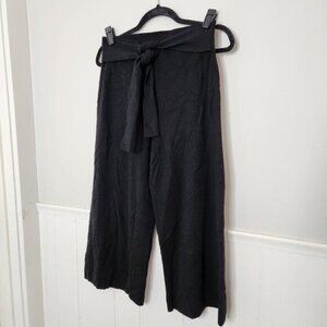 MOTH Anthropologie Black Wool Crop Wide Leg Belted Pants